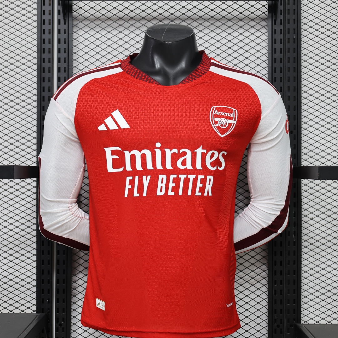 26-27 Arsenal Mens Home Red Kit Player Version Soccer Long Sleeve Shirt