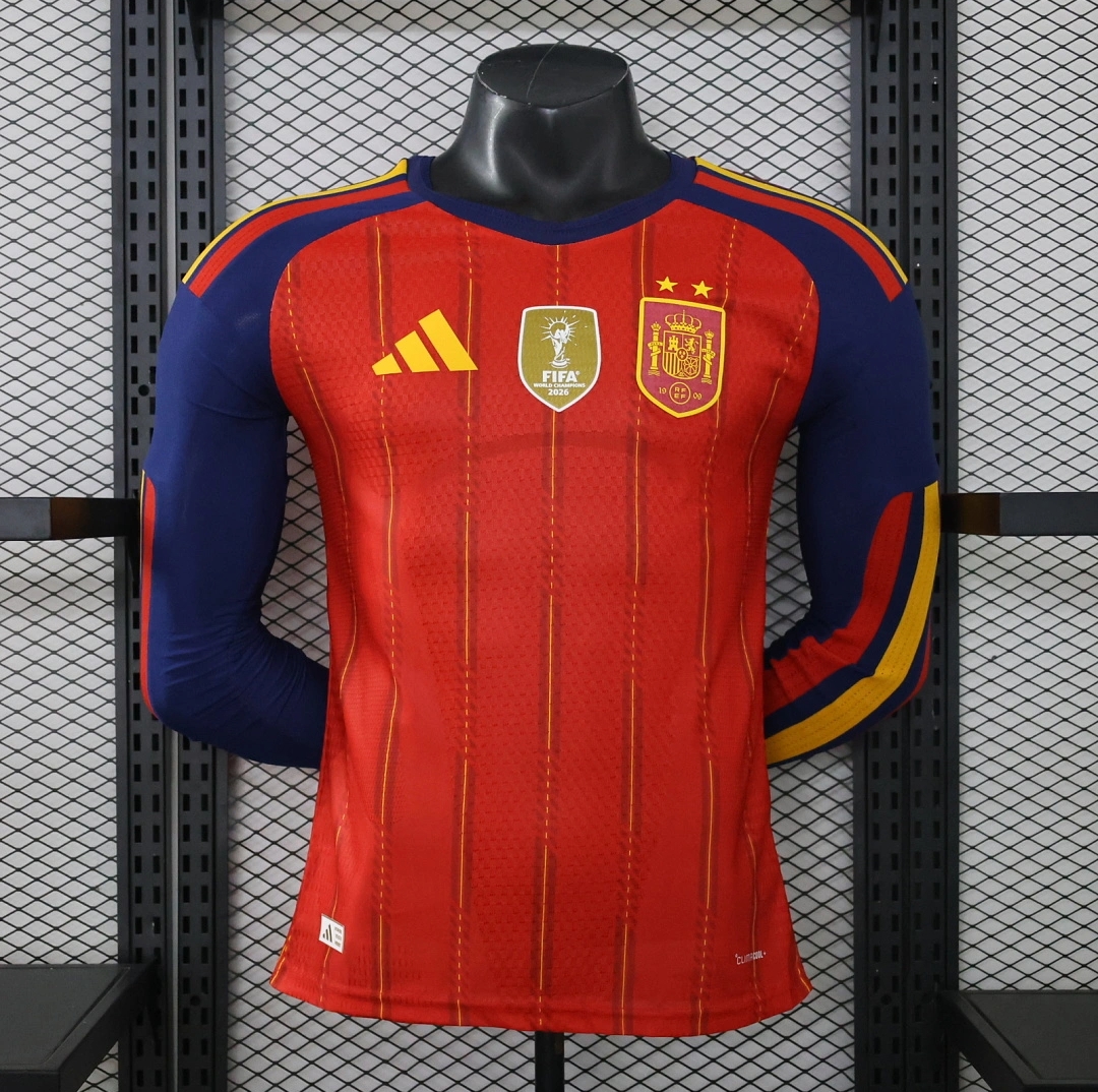 Spain Authentic Soccer Jersey Home Long Sleeve Shirt World Cup 2026 - Two Stars